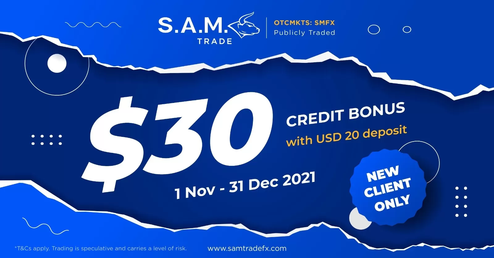 Samtrade FX $30 credit bonus for $20 deposit